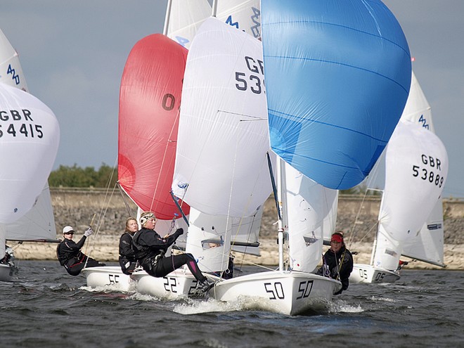 UK 420 Inlands – Rosie & Anna Watkins lead this pack © Philip Alton